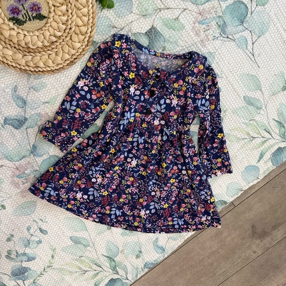 Vintage Toddler Girl’s Boho Cotton Floral Long-Sleeve Dress size 2T Fall